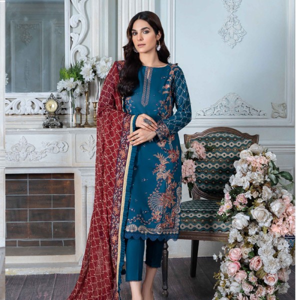 Manizay Embroidered Swiss Voil with Heavy Embroidered Chiffon Dupatta D-06