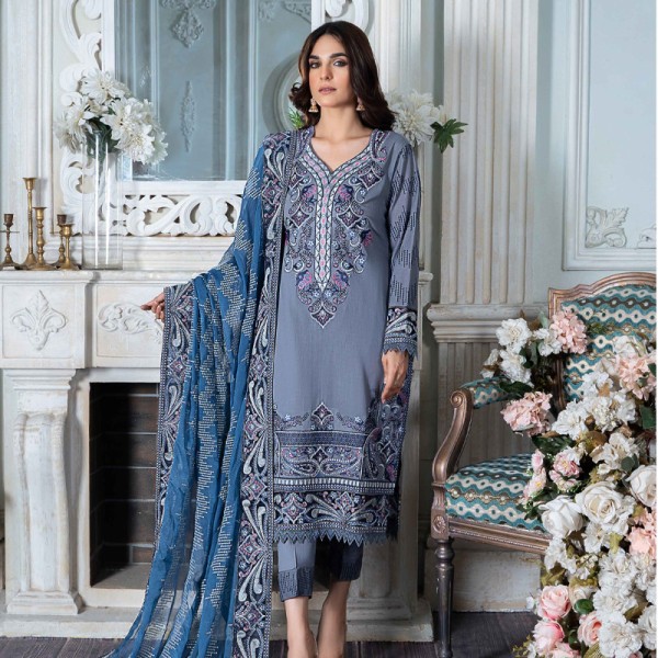 Manizay Embroidered Swiss Voil with Heavy Embroidered Chiffon Dupatta D-03