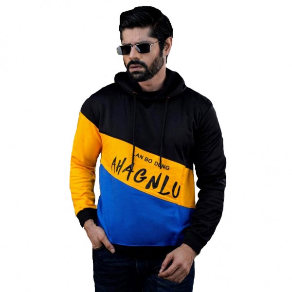 Premium Quality Winter Hoodie For Men - Black, Yellow & Blue