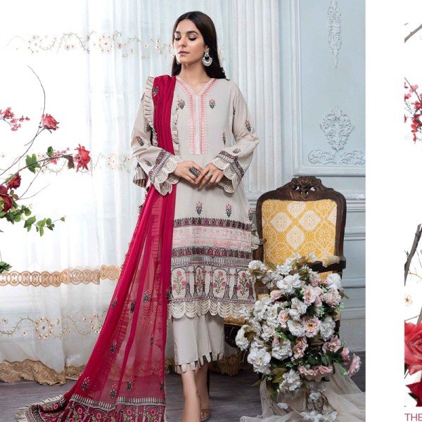 Manizay Embroidered Swiss Voil with Heavy Embroidered Chiffon Dupatta D-02