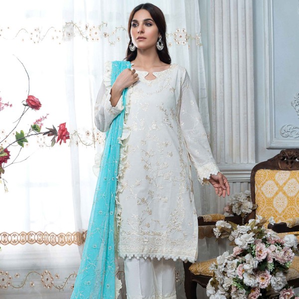 Manizay Embroidered Swiss Voil with Heavy Embroidered Chiffon Dupatta D-05